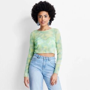 Future Collective Women's Long Sleeve Tie-Dye Mesh Crop Top